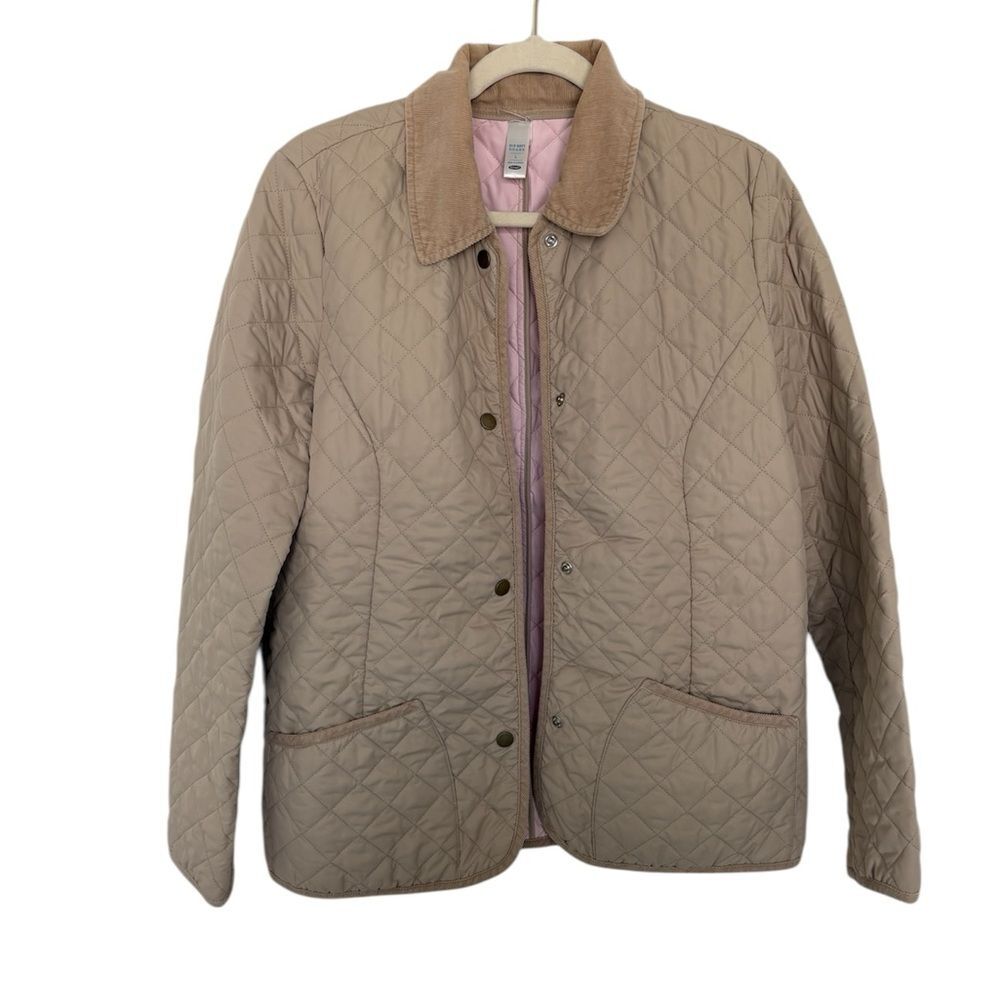 Vintage Old Navy Quilted Jacket Corduroy Collar Tan Brown Womens Large
